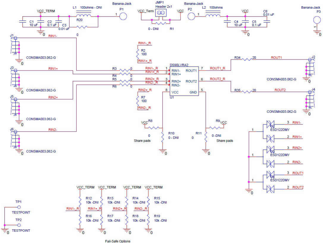 原理图 - Texas Instruments DS90LVRA2EVM评估模块